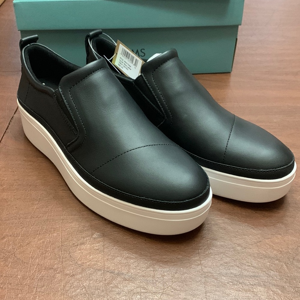 Toms - Black Leather slip on sneakers. Size 9.5